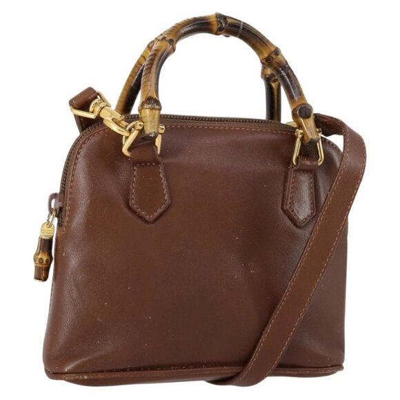 GUCCI Bamboo Hand Bag Leather 2way Brown Gold